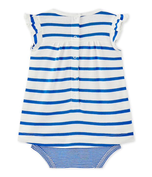 Baby-M&auml;dchen-Bodykleid mit originellem Streifenmuster weiss/blau