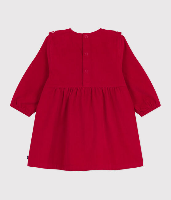 Langärmeliges Baby-Kleid aus einfarbigem Fein-Cord rot TERKUIT