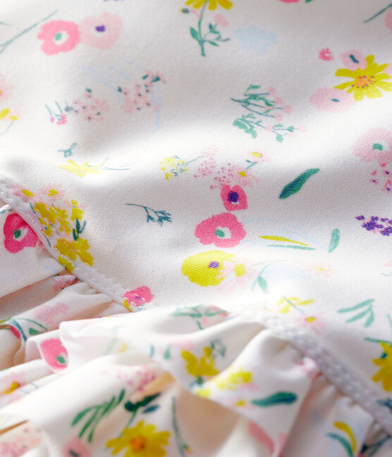 Baby-Badeanzug aus recyceltem Material für Mädchen weiss MARSHMALLOW/weiss MULTICO