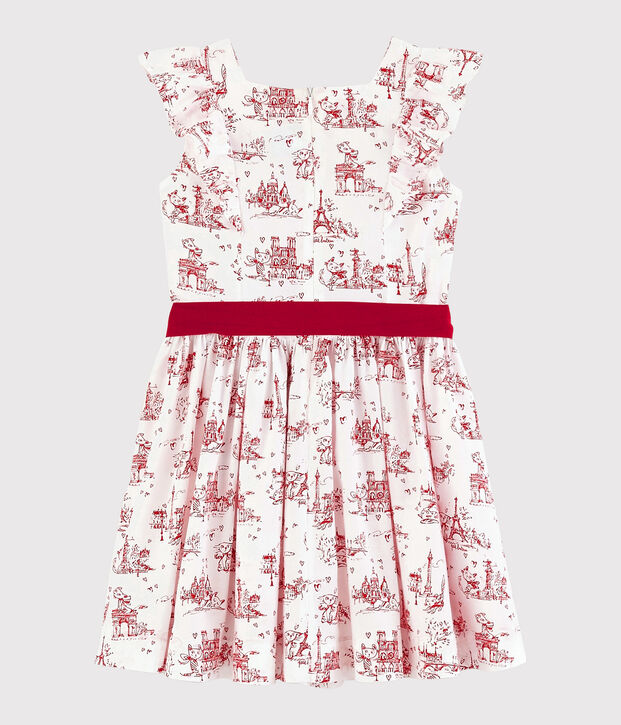 Kurz&auml;rmeliges Kinder-Kleid aus Popeline f&uuml;r M&auml;dchen weiss/rot