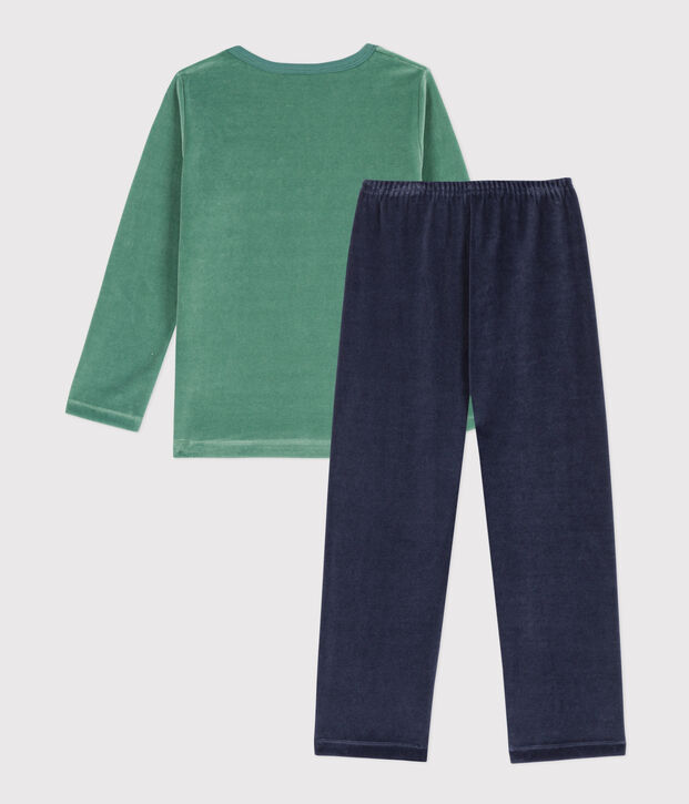 Kinderpyjama aus Nicki f&uuml;r Jungen gr&uuml;n/vielfarbig