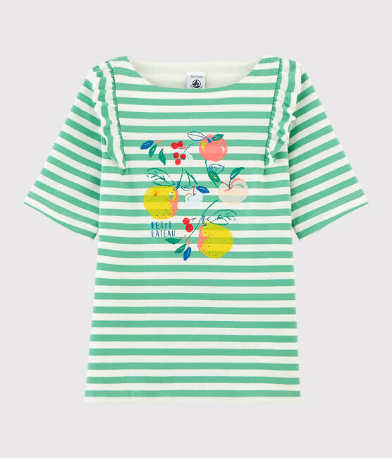 Kurzärmeliges Kinder-T-Shirt aus Jersey für Mädchen grün ALOEVERA/weiss MARSHMALLOW