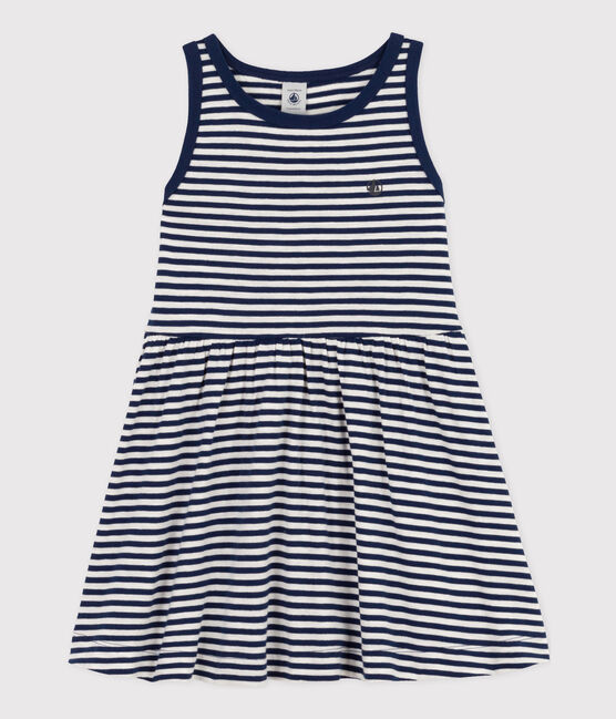 Gestreiftes Kinderkleid aus Baumwolle für Mädchen blau MEDIEVAL/weiss MARSHMALLOW
