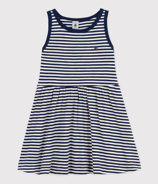 Gestreiftes Kinderkleid aus Baumwolle f&uuml;r M&auml;dchen blau/weiss
