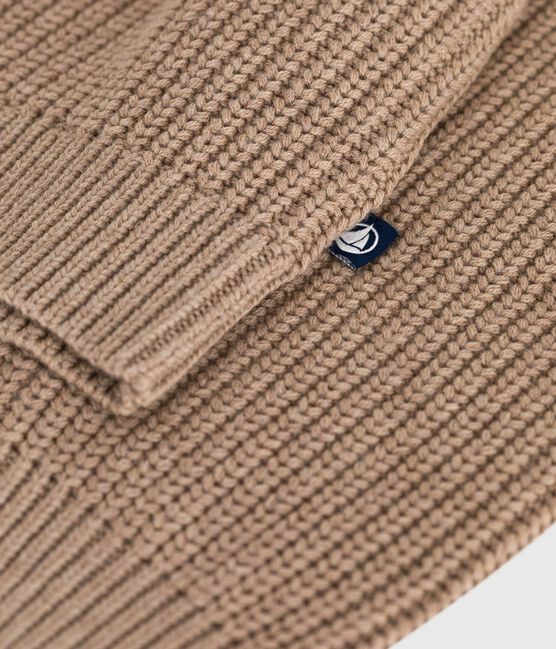 Damen-Cardigan aus einfarbiger Wolle und Baumwolle braun ROCHE