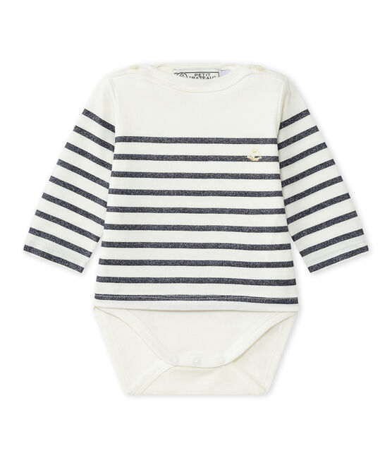 Dieses Baby-Mädchen-Streifenshirt weiss MARSHMALLOW/blau SMOKING