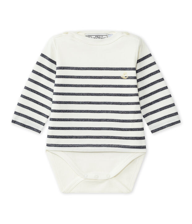 Dieses Baby-M&auml;dchen-Streifenshirt weiss/blau