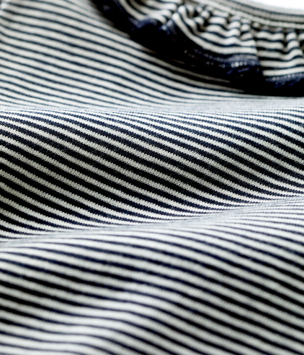 Baby-Body aus Bio-Baumwolle mit Ringelstreifen und R&uuml;schenkragen blau/weiss