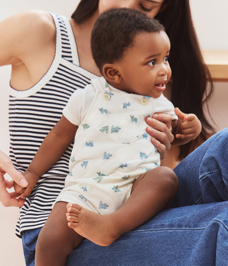 Baby-Set Latzhose und Body aus Baumwolle mit Tiermotiven weiss/vielfarbig