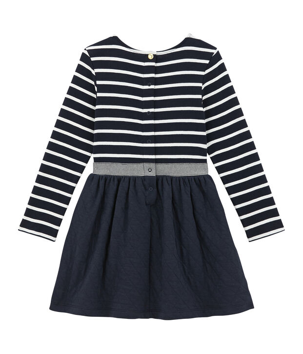 Gestreiftes M&auml;dchen Kleid im Materialmix blau/weiss
