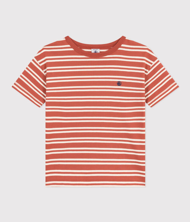 Gestreiftes Jungen-T-Shirt aus Jerseystoff braun/naturfarben