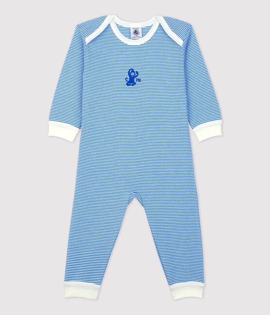 Baby-Strampler aus Bio-Baumwolle, ohne Füße blau BRASIER/grau MARSHMALLOW