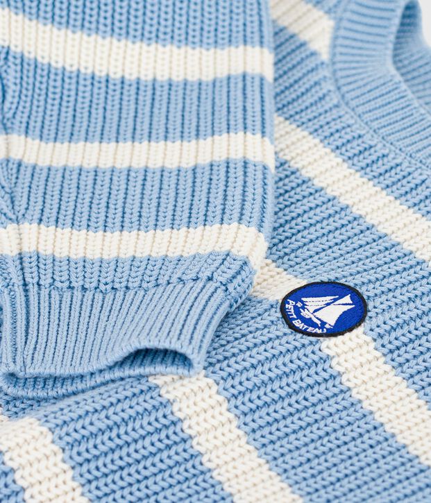 Kinder-Pullover aus Strick blau/naturfarben