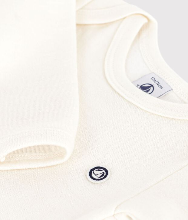 Langbeiniger Baby-Body aus Wolle und Baumwolle beige