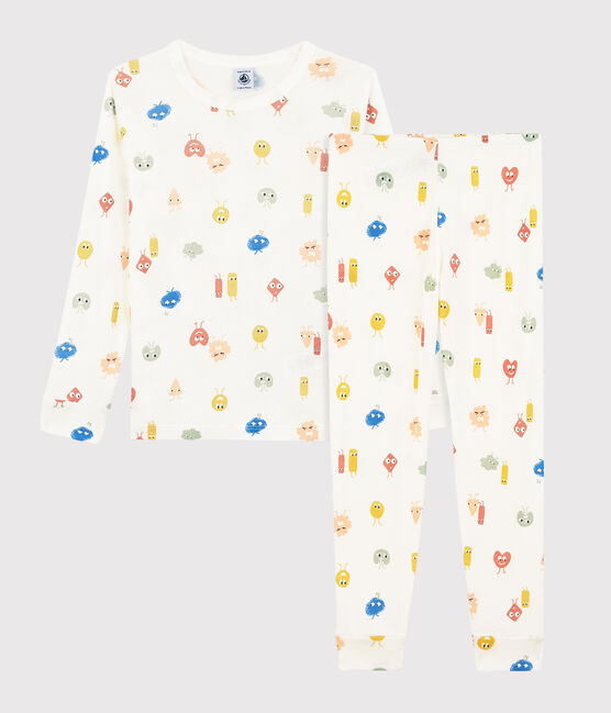 Kinderpyjama aus Baumwolle und Lyocell mit Emojis weiss MARSHMALLOW/weiss MULTICO