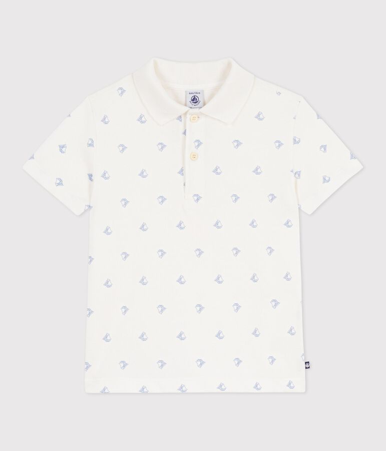 Kurz&auml;rmeliges Kinder-Poloshirt aus Baumwolle mit Anker-Motiv weiss/blau