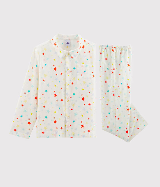 Kinderpyjama aus Twill für Jungen weiss MARSHMALLOW/weiss MULTICO