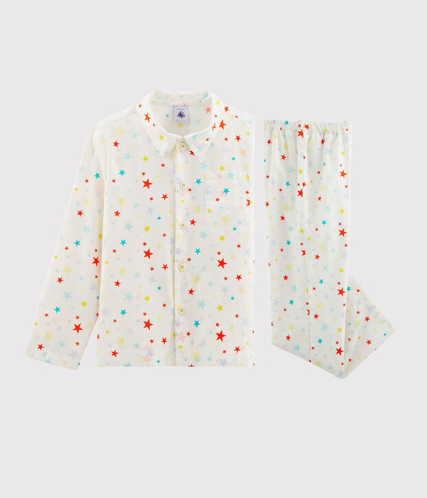 Kinderpyjama aus Twill f&uuml;r Jungen weiss/vielfarbig