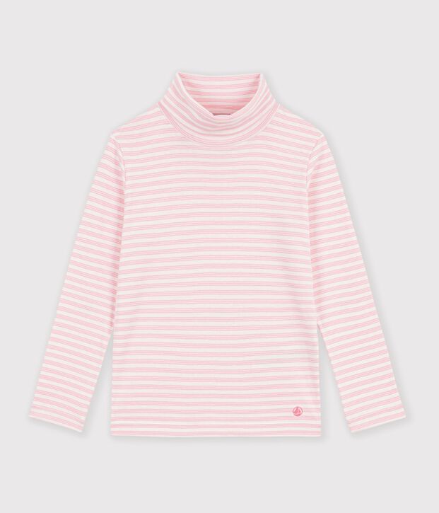 Kinder-Rollkragenshirt aus Baumwolle mit Streifen rosa/rosa