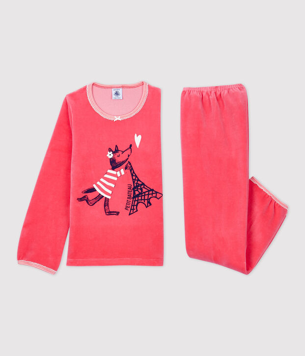 Kinderpyjama aus Nicki mit Pfadfinderinnenmotiv f&uuml;r M&auml;dchen rosa