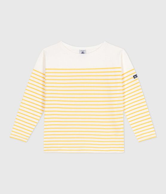 Langärmeliges Kinder-T-Shirt "Marinière" aus Baumwolle weiss MARSHMALLOW/ ORGE