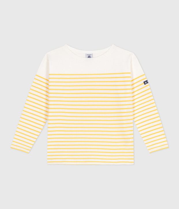 Lang&auml;rmeliges Kinder-T-Shirt Marini&egrave;re aus Baumwolle weiss/gelb