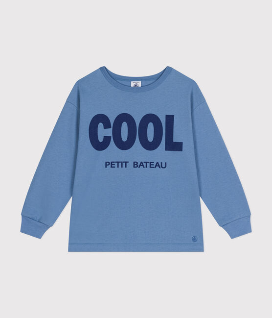 Langärmeliges Kinder-T-Shirt aus feinem Jersey für Jungen blau BEACH