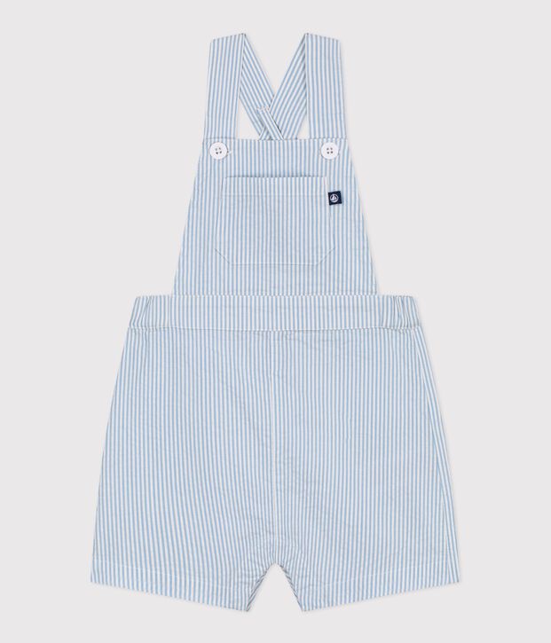 Kurzbeinige Baby-Latzhose aus Baumwolle mit Streifen blau/blau