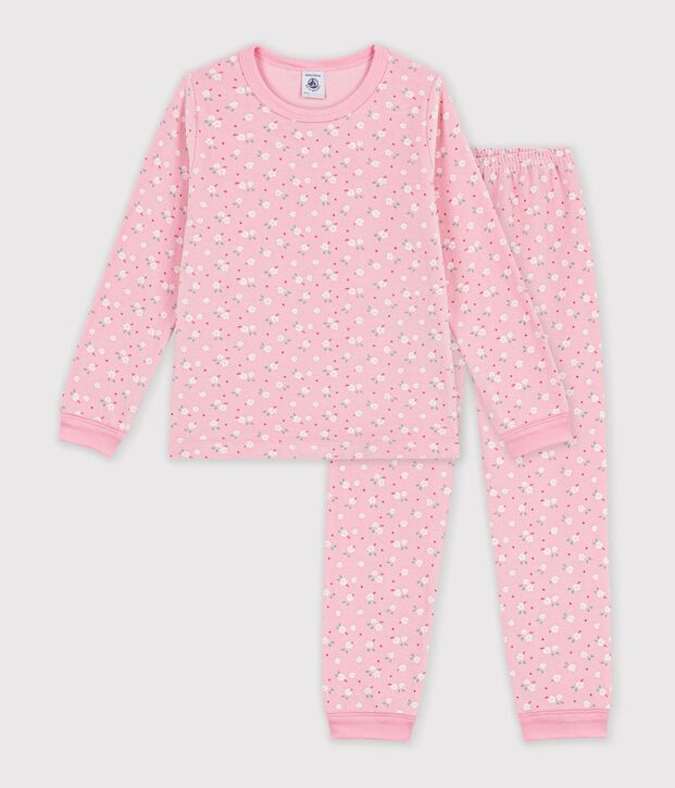 Kinder-Pyjama aus gemustertem Nicki rosa/vielfarbig