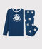 Kinderpyjama aus Rippstrick mit Sternen blau MAJOR/weiss ECUME