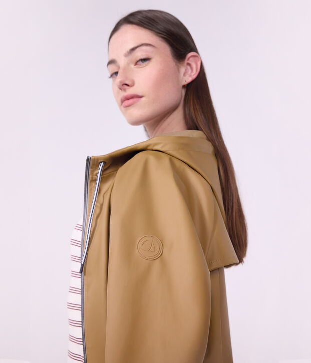Lange Damen-Regenjacke zweifarbig LATTE