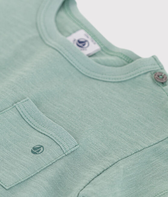Kurzärmeliges Baby-T-Shirt aus einfarbiger Baumwolle grün PAUL