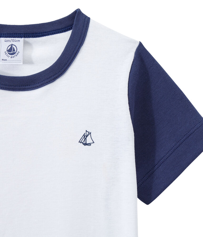 Zweifarbiger, kurzer Jungen-Schlafanzug blau/weiss