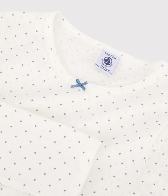 Kinderpyjama aus Bio-Baumwolle mit durchbrochenen Punkten für Mädchen weiss MARSHMALLOW/ POLOCHON