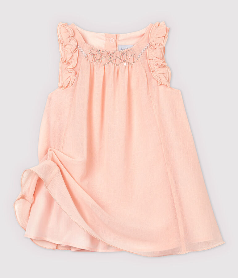 Kurz&auml;rmeliges Baby-Kleid aus Cr&ecirc;pe f&uuml;r M&auml;dchen rosa