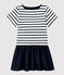 Kleid aus Bio-Baumwolljersey und -Musselinstoff f&uuml;r M&auml;dchen weiss/blau