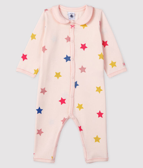 Baby-Strampler mit Sternenmuster ohne Fuß aus Rippstrick für Mädchen rosa FLEUR/weiss MULTICO