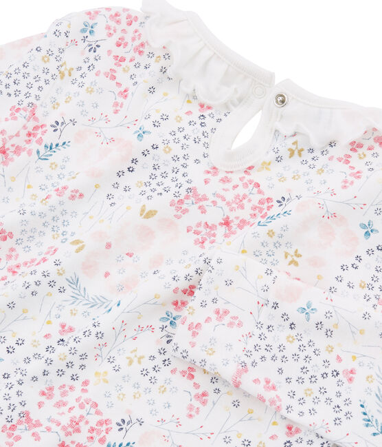 Sehr eng anliegender Rippstrick-Pyjama für kleine Mädchen weiss MARSHMALLOW/weiss MULTICO