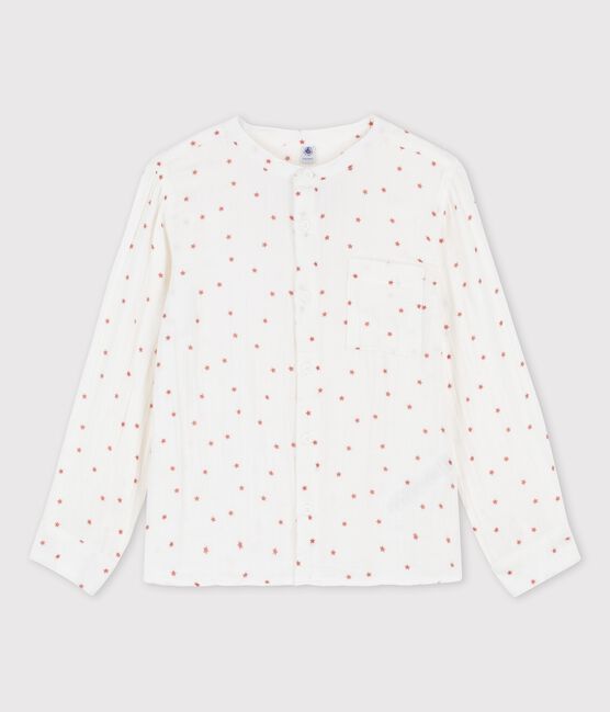 Bedrucktes Kinderhemd aus Baumwollgaze für Jungen weiss MARSHMALLOW/rot OMBRIE