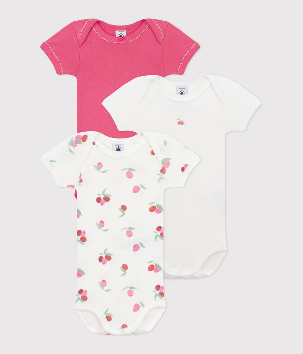 3er-Set kurz&auml;rmelige Baby-Bodys aus Baumwolle mit Blumenmuster vielfarbig