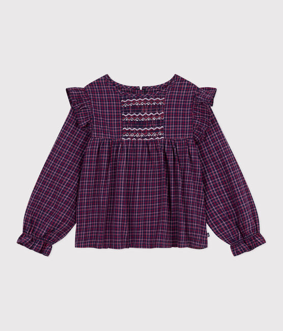 Langärmelige Kinder-Bluse aus Flanell mit Karomuster blau SMOKING/weiss MULTICO