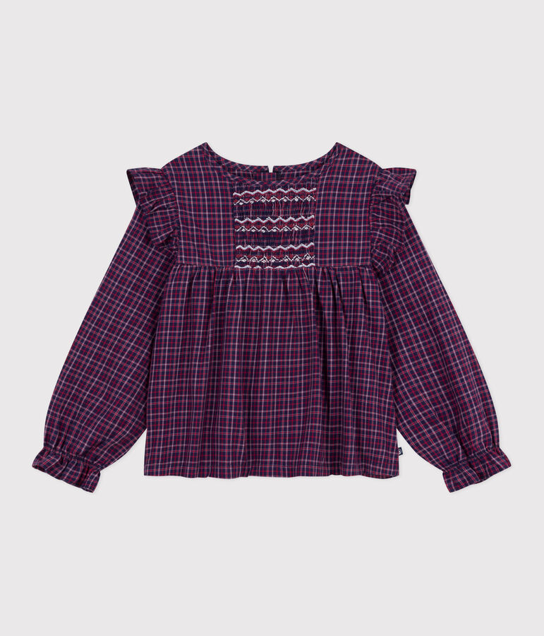 Lang&auml;rmelige Kinder-Bluse aus Flanell mit Karomuster blau/vielfarbig
