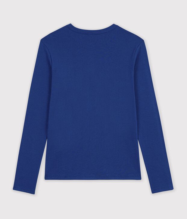 Lang&auml;rmeliges Damen-T-Shirt aus einfarbiger Baumwolle blau