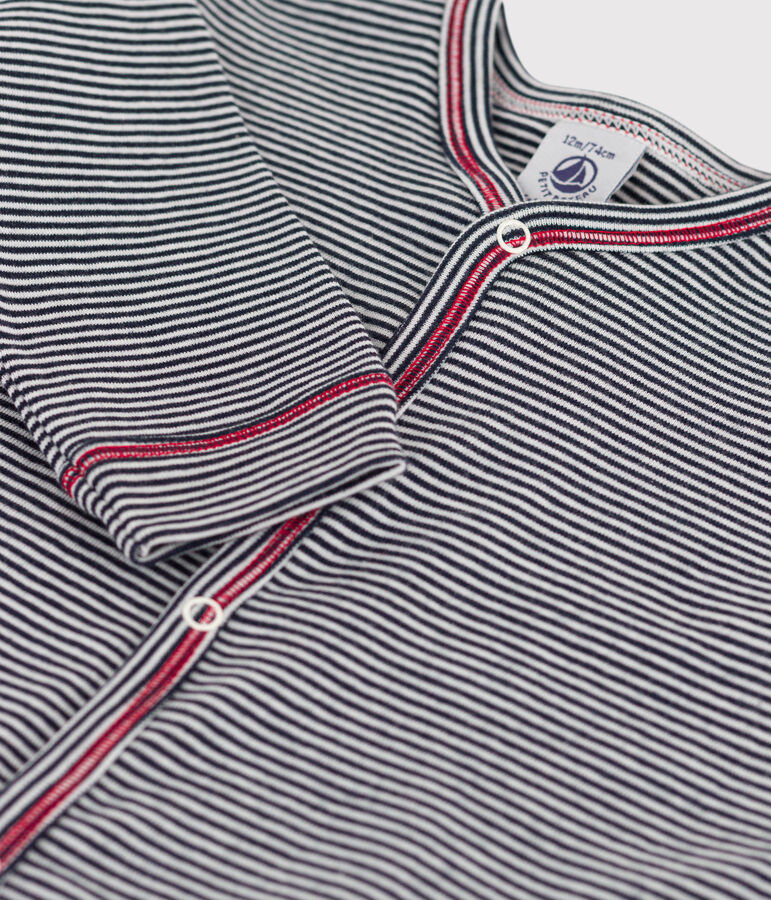 Fu&szlig;loser, gestreifter Baby-Strampler aus Baumwolle blau/weiss