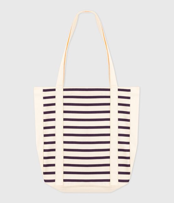 Damen-Tote Bag mit Streifen aus Leinenstoff blau MARSHMALLOW/ SOIR