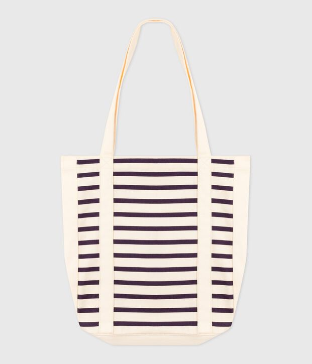 Damen-Tote Bag mit Streifen aus Leinenstoff blau/blau