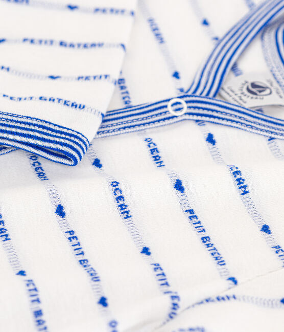 Strampler ohne Füße aus Baumwoll-Jacquard weiss MARSHMALLOW/blau PERSE