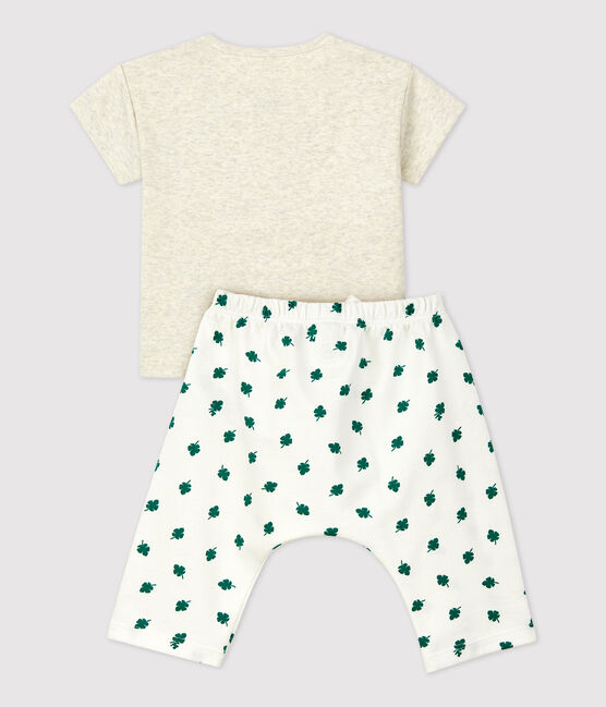 Zweiteiliges Baby-Set aus Bio-Molton mit Pflanzenmuster beige MONTELIMAR/weiss MULTICO