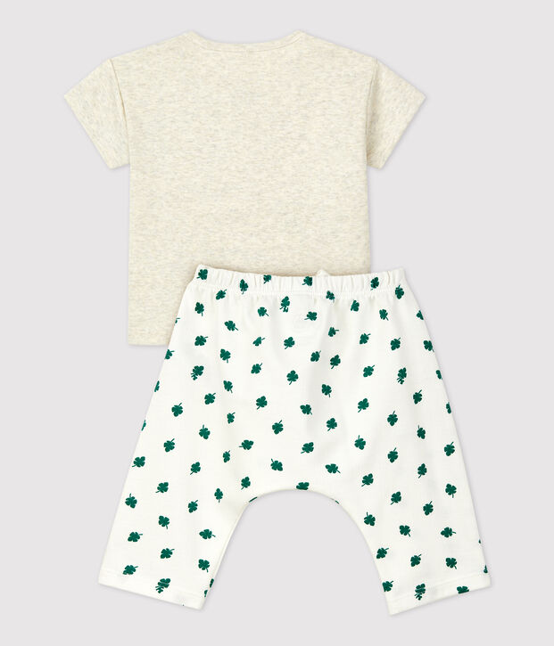 Zweiteiliges Baby-Set aus Bio-Molton mit Pflanzenmuster beige/vielfarbig