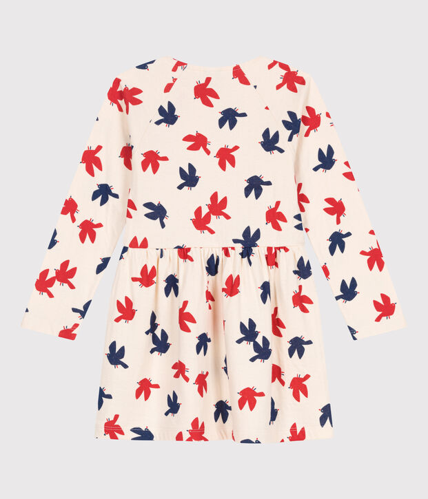 Lang&auml;rmeliges Kinder-Kleid aus bedruckter Baumwolle naturfarben/vielfarbig
